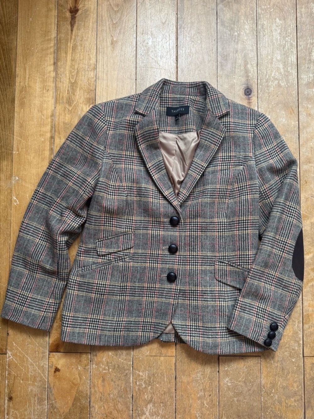 Talbots Multicolor Houndstooth Plaid Blazer with Burgundy Accents 6